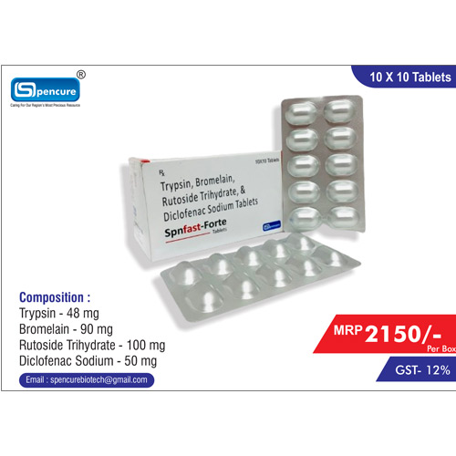 Rutoside Trihydrate 200 mg + Trypsin 48mg + Bromeline 90 mg + Diclofenac Potassium 50 mg Tablets