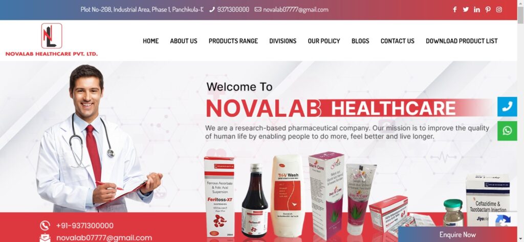 Novalab Healthcare Home page Screenshot